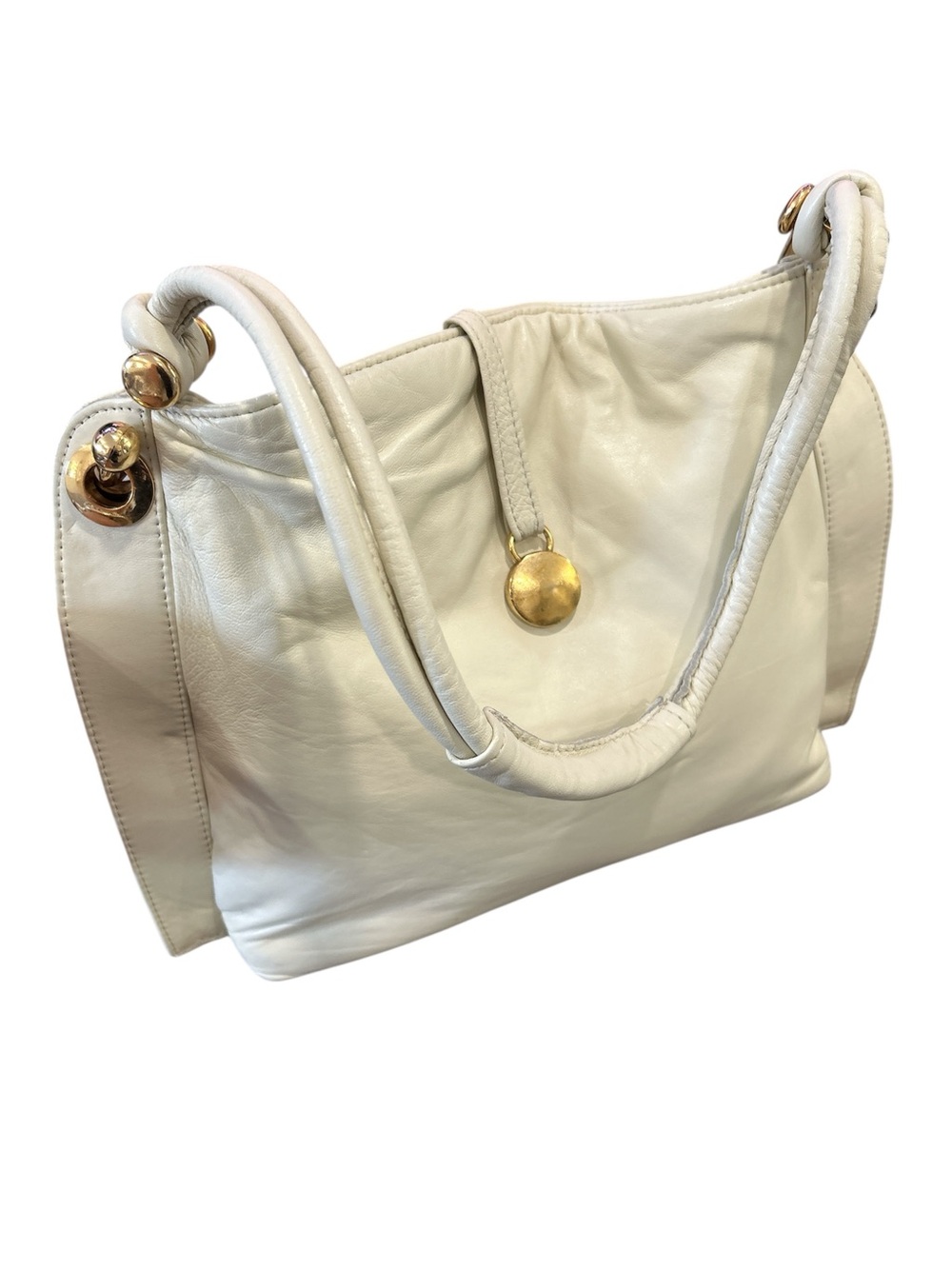 Vintage Californian gold tone lamb leather shoulder bag cream/gold